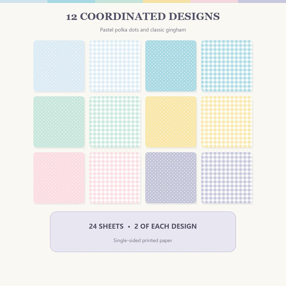 24 Sheets Pink Spring Pastel Essential Patterns Scrapbook Paper Pad - 6x6 inch 160GSM Heavyweight Cardstock, Single-Sided Polka Dot, Gingham Designs for Card Making, DIY Crafts, DIY Album, Journaling