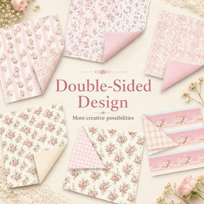 Floral Pink Scrapbook Paper Pad, 6x6 Aesthetic Craft Paper, 24 Sheets Double-Sided Decorative Patterned Decorative Junk Journal Supplies for Mixed Media, Card Making, Decoupage & DIY Art