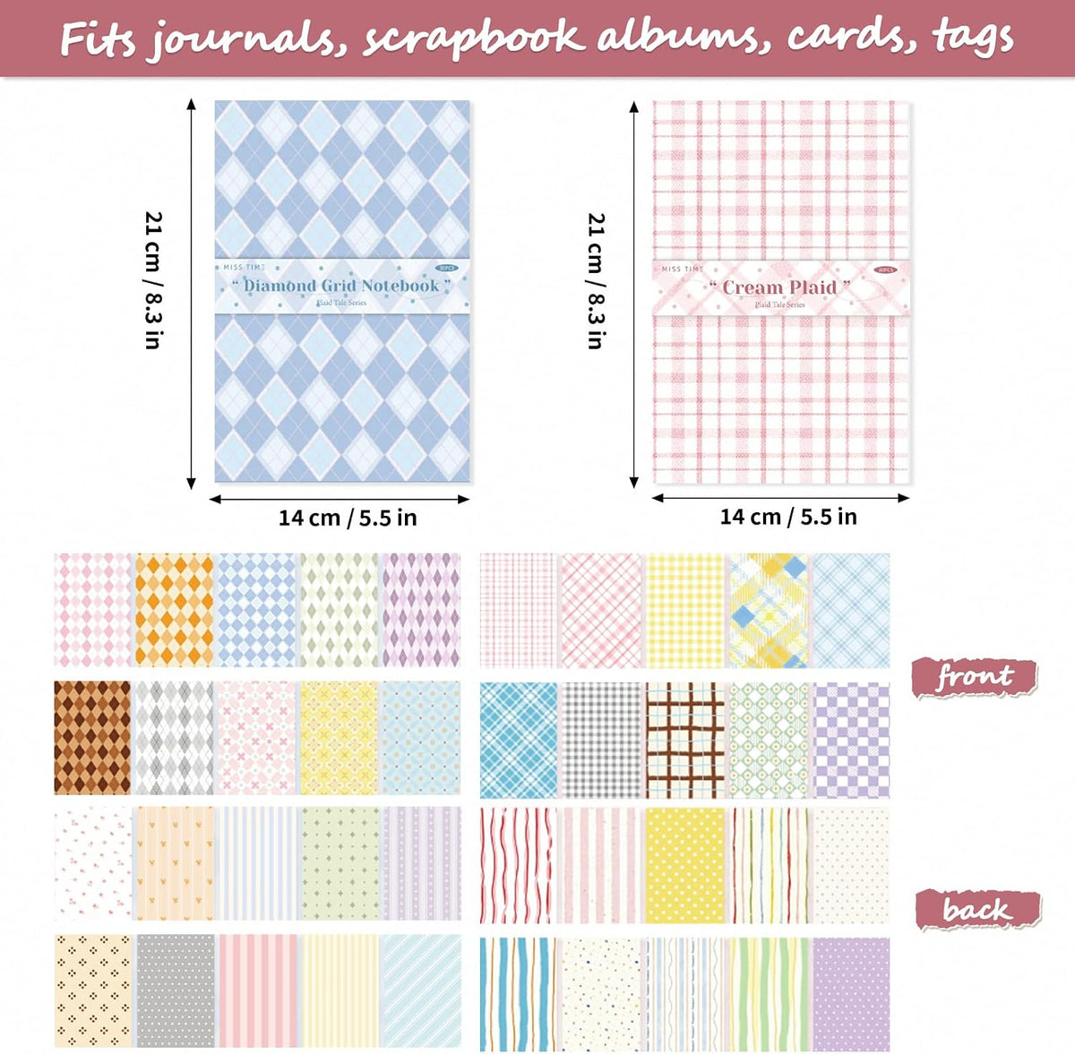 Scrapbook Paper Pad, 60 Sheets, 5.5 x 8.3 in, Double-Sided