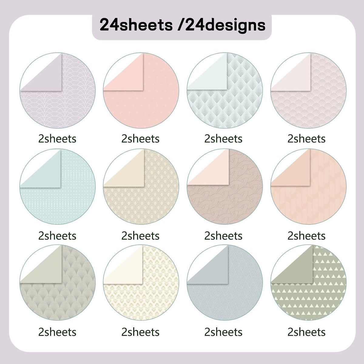 12"X12" Scrapbook Paper, 24 Sheets Double-Sided Pastel Boho Patterned Paper