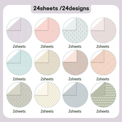 12"X12" Scrapbook Paper, 24 Sheets Double-Sided Pastel Boho Patterned Paper
