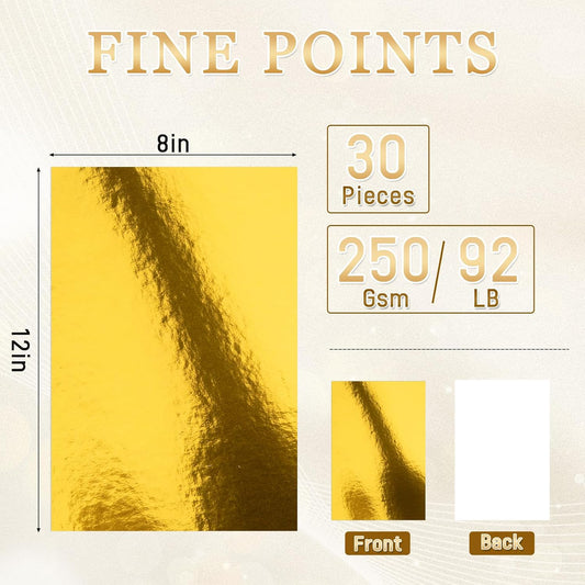 30 Pack Gold Metallic Cardstock Paper Sheets 8" x 12" 250gsm/92lb