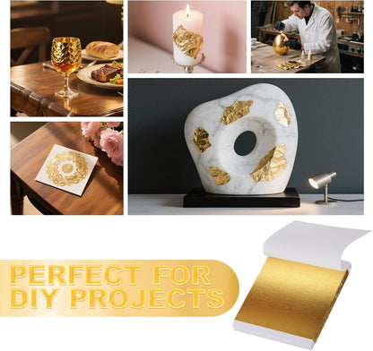 TIPTAP 300PCS Gold Leaf Sheets, 3.15x3.35IN Gold Foil Paper, Gold Flakes, Metal Leaf for Decoration, Nail Art, Candles, Buddha Painting, Furniture, Crafting, DIY and More