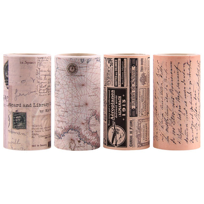 Dizdkizd Vintage Washi Tape Wide, Junk Journal Supplies, Map Newspaper Masking Tapes Stickers, Arts & Crafts Tape, Great for Vintage Journals, Gift Wrapping, 3 Inches × 4 Rolls