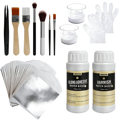 100 Pieces Gold Leaf Sheets, Complete Gilding Adhesive Kit for Gold Leaf