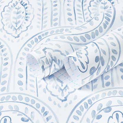 EeeComing Blue Peel and Stick Wallpaper Boho Wall Paper Peel and Stick Modern Contact Paper Self Adhesive Wallpaper for Bedroom and Bathroom Removable Cabinet Shelf Liner Vinyl 17.3”X118.1”