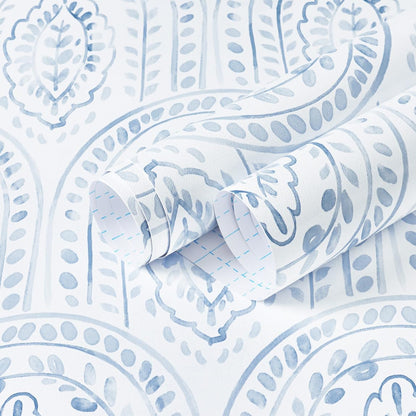 EeeComing Blue Peel and Stick Wallpaper Boho Wall Paper Peel and Stick Modern Contact Paper Self Adhesive Wallpaper for Bedroom and Bathroom Removable Cabinet Shelf Liner Vinyl 17.3”X118.1”