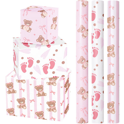 WRAPAHOLIC Gold Wrapping Paper Roll - Mini Roll - 3 Rolls - 17 Inch X 120 Inch Per Roll - Gold Foil Birthday Wrapping Paper for Wedding, Christmas, Party, Baby Shower