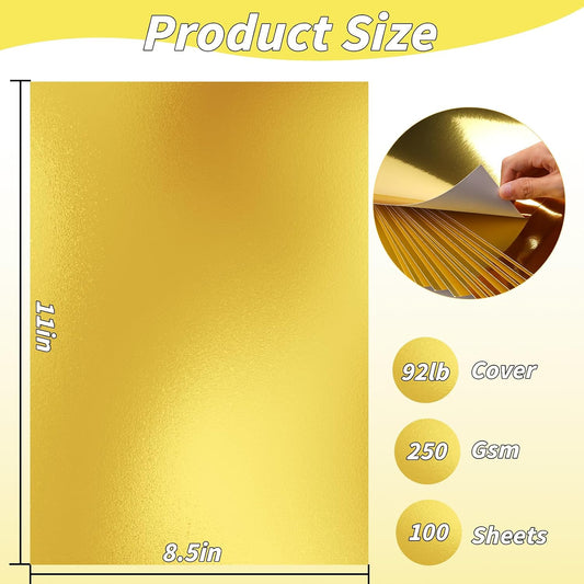 Oleitodh 100 Sheets 8.5x11 in Metallic Gold Cardstock, 250GSM