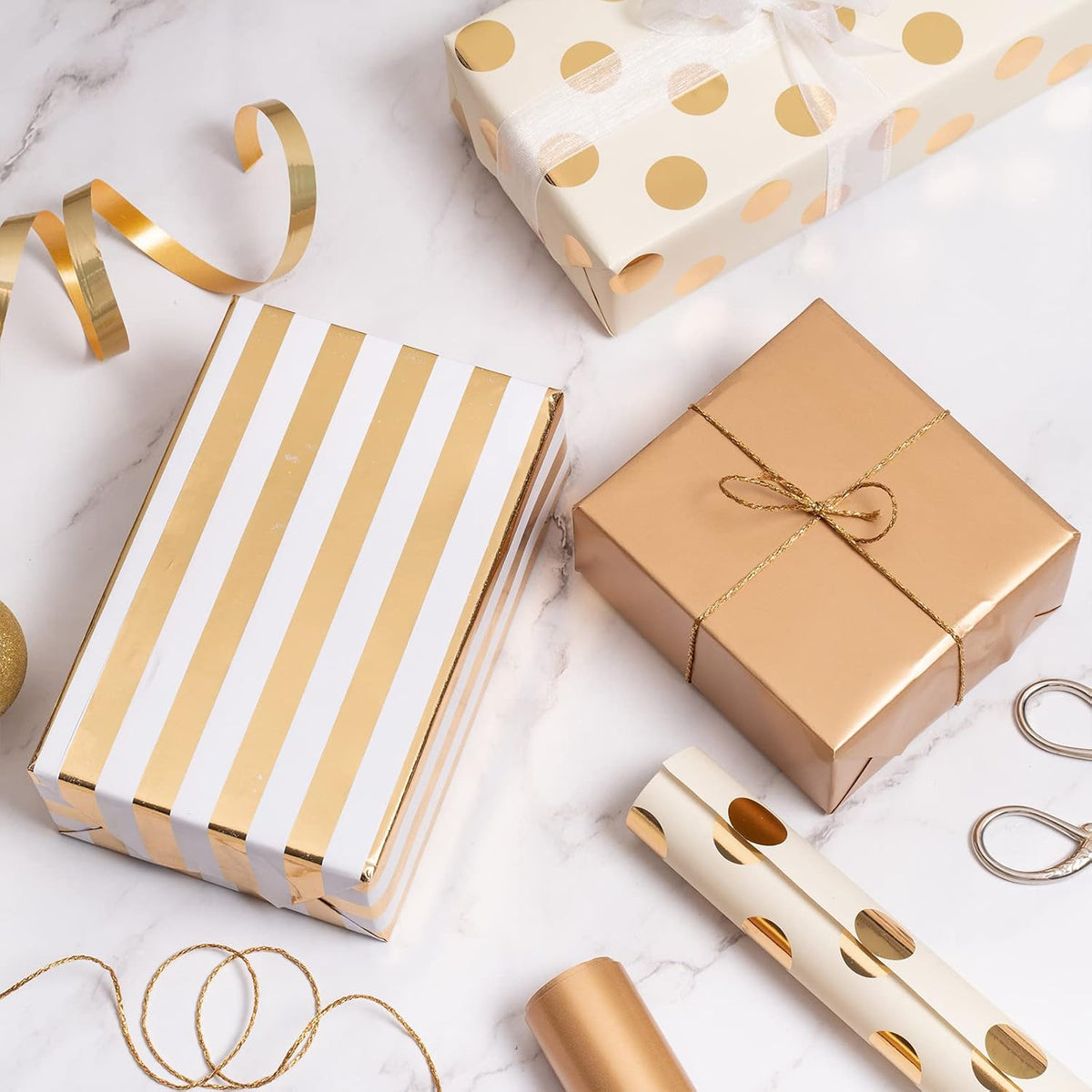 WRAPAHOLIC Gold Wrapping Paper Roll - Mini Roll - 3 Rolls - 17 Inch X 120 Inch Per Roll - Gold Foil Birthday Wrapping Paper for Wedding, Christmas, Party, Baby Shower