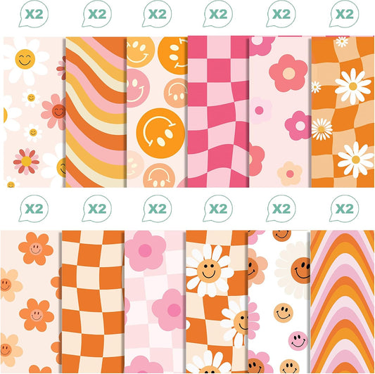 VIVIQUEN 24 Sheets Little Orange Daisy Double-Sided Scrapbook Paper 30x30cm Flower Craft Paper Folded Flat for DIY Decorative Background Card Making Photo Album Junk Journal Decor