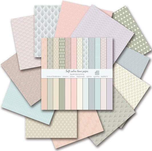 12"X12" Scrapbook Paper, 24 Sheets Double-Sided Pastel Boho Patterned Paper