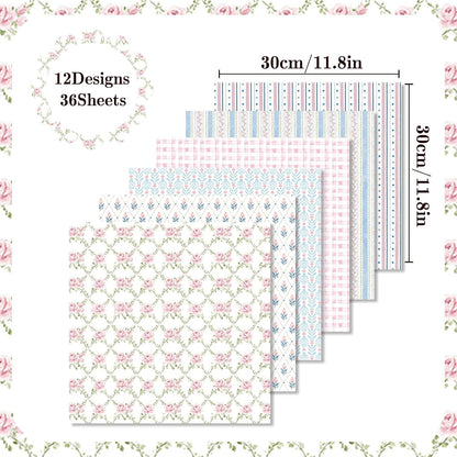 36 Sheets Scrapbook Paper 12x12 In Pastel Floral Patterned Paper