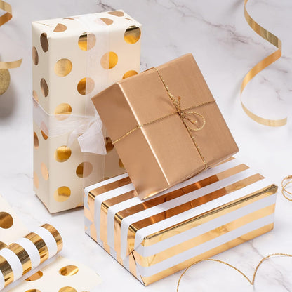 WRAPAHOLIC Gold Wrapping Paper Roll - Mini Roll - 3 Rolls - 17 Inch X 120 Inch Per Roll - Gold Foil Birthday Wrapping Paper for Wedding, Christmas, Party, Baby Shower