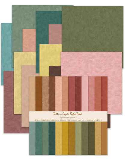 24 Sheets Scrapbook Paper 12" Double-Sided Photo Backdrop Bohemian Patterned (Floral Design K)