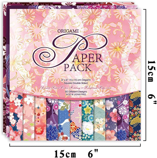 Origami Paper 50 Sheets, 6-Inch Square Double Sided Colored Craft Paper