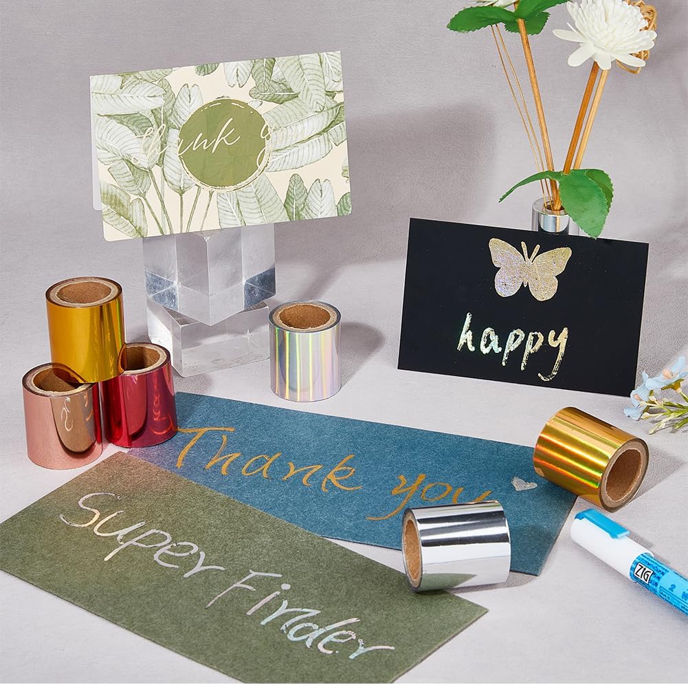 SUPERFINDINGS 6 Rolls 6 Colors Total 60m PET Hot Foil Transfer Roll Hot Foil Stamping Paper 4cm Width Heat Transfer Foil Elegance Craft Paper, 10m/Roll