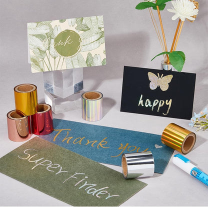 SUPERFINDINGS 6 Rolls 6 Colors Total 60m PET Hot Foil Transfer Roll Hot Foil Stamping Paper 4cm Width Heat Transfer Foil Elegance Craft Paper, 10m/Roll