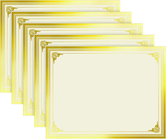 SUNEE 100 Sheets Certificate Papers - Blank Gold Foil Border, Letter Size 8.5x11 for Diploma, Certificates, Participation Awards, Document Cardstock Paper and Inkjet Printer Friendly