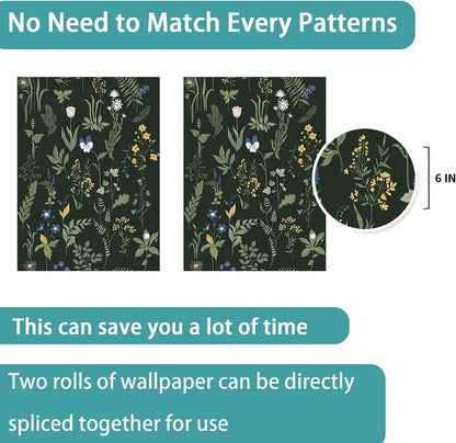 Green Vintage Floral Peel and Stick Wallpaper Boho Floral Contact Paper