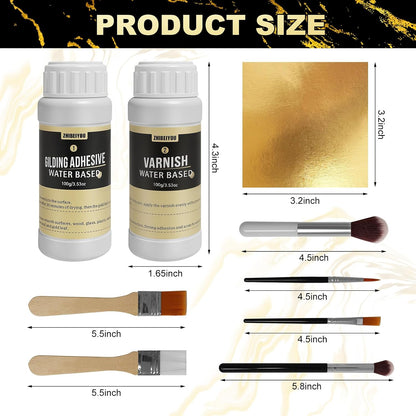 100 Pieces Gold Leaf Sheets, Complete Gilding Adhesive Kit for Gold Leaf