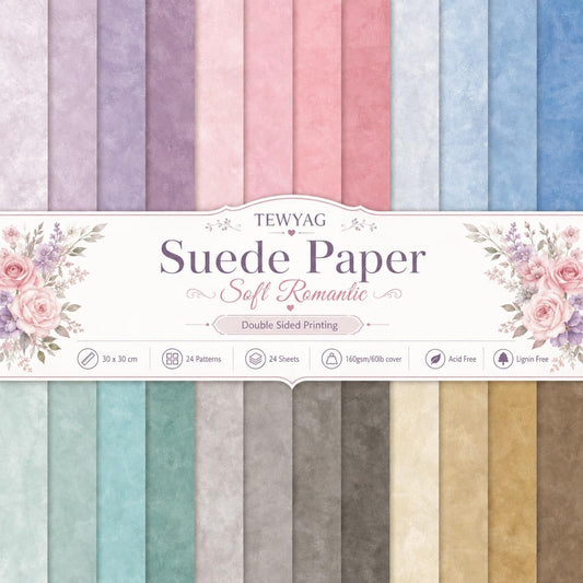 12x12 Scrapbook Paper Pad "Soft Romantic" – 24 Sheets Double-Sided with Faux 160gsm Aesthetic Patterned Papers in Muted Pink, Lavender & Sage. Acid-Free for Wedding, Baby Girl Album & Paper Flowers