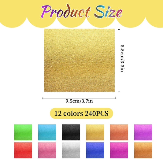 240 Sheets Gold Leaf Sheets 12 Colors Gold Foil Leaf Multi-Color Imitation Gold Leaf Paper for Art Decoration, Painting, Nails, Handicrafts, DIY Crafts(3.15 x 3.35 Inches)