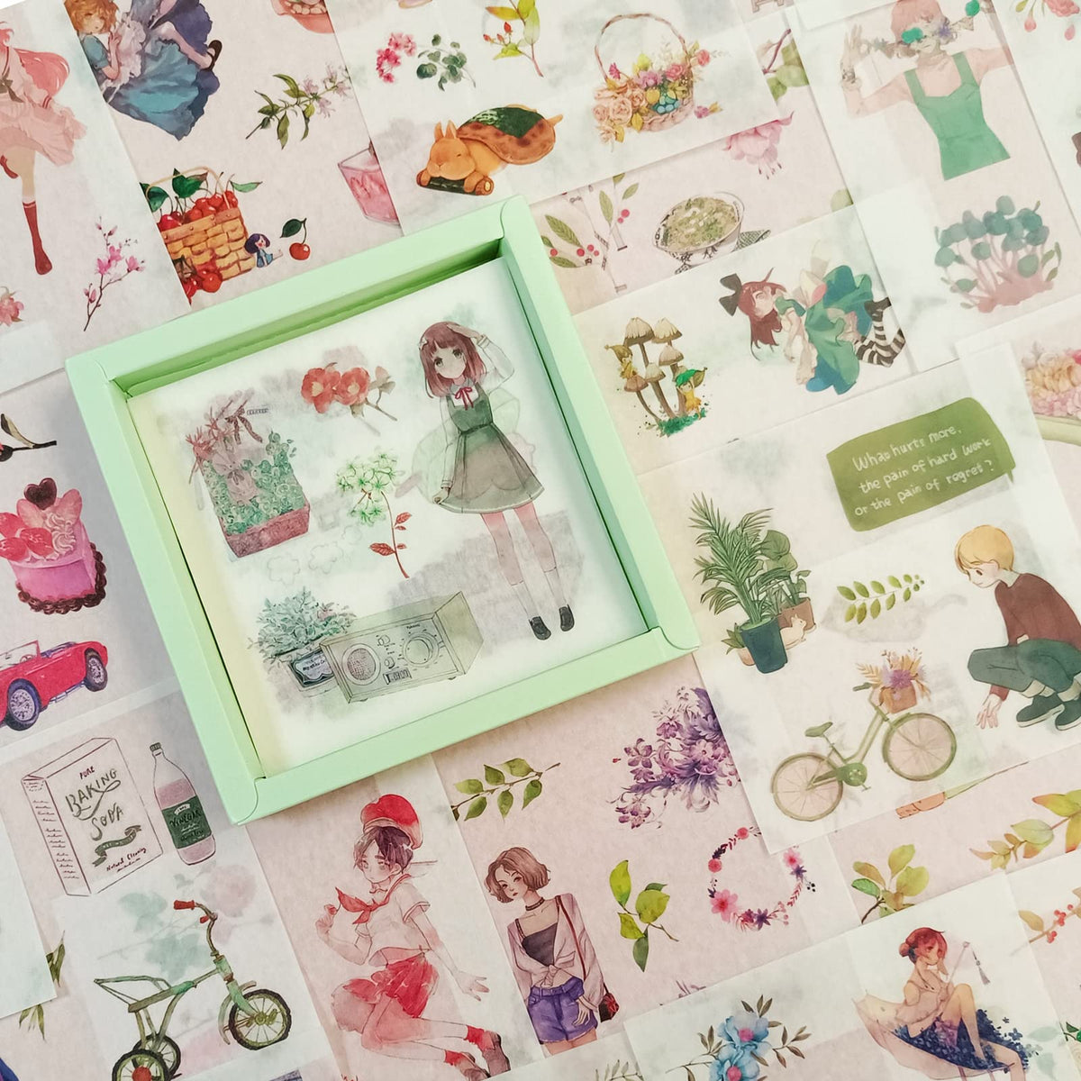Washi Paper Boxed Stickers Set 50 Sheets - Decorative Sticker for Scrapbooking, Kid DIY Arts Crafts, Album, Bullet Journaling, Junk Journal, Planners, Calendars and Notebook