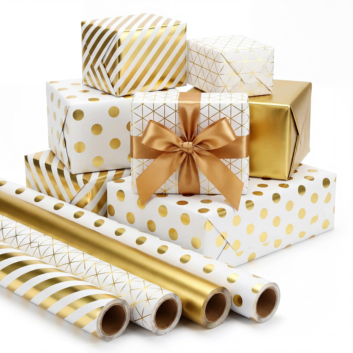 woric 4 Rolls Gold Wrapping Paper, Gold Foil Birthday Wrapping Paper