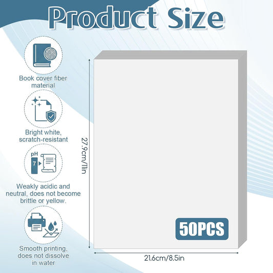 Washi Paper Sticker White Printable Multipurpose Copy Paper, A4 Self Adhesive Printable Semi Transparent Printables Inkjet Printer Compatible Full Sheet Letter Size Labels(50 Pcs,8.5 x 11 Inches)