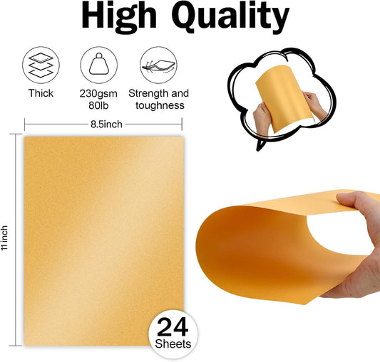 24 Sheets Gold Shimmer Cardstock 8.5 x 11 Metallic Paper