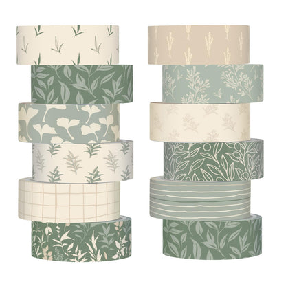 12 Rolls Floral Washi Tape Set,Earthy Tones,William Morris