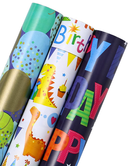 WRAPAHOLIC Gold Wrapping Paper Roll - Mini Roll - 3 Rolls - 17 Inch X 120 Inch Per Roll - Gold Foil Birthday Wrapping Paper for Wedding, Christmas, Party, Baby Shower