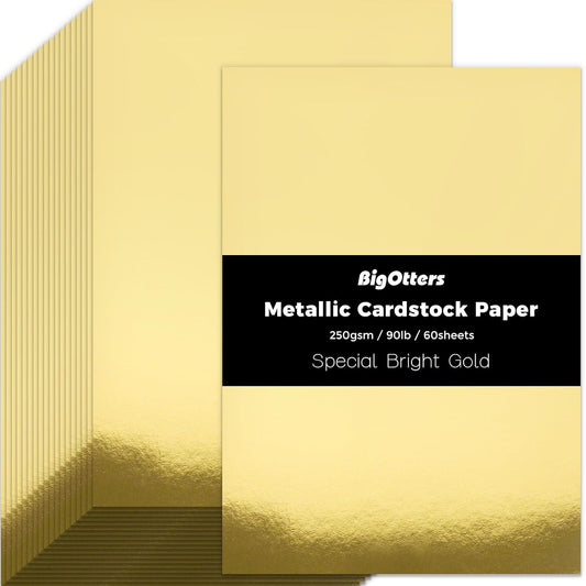 BigOtters 60 Sheets Metallic Gold Cardstock Paper 8.5x11, 250gsm