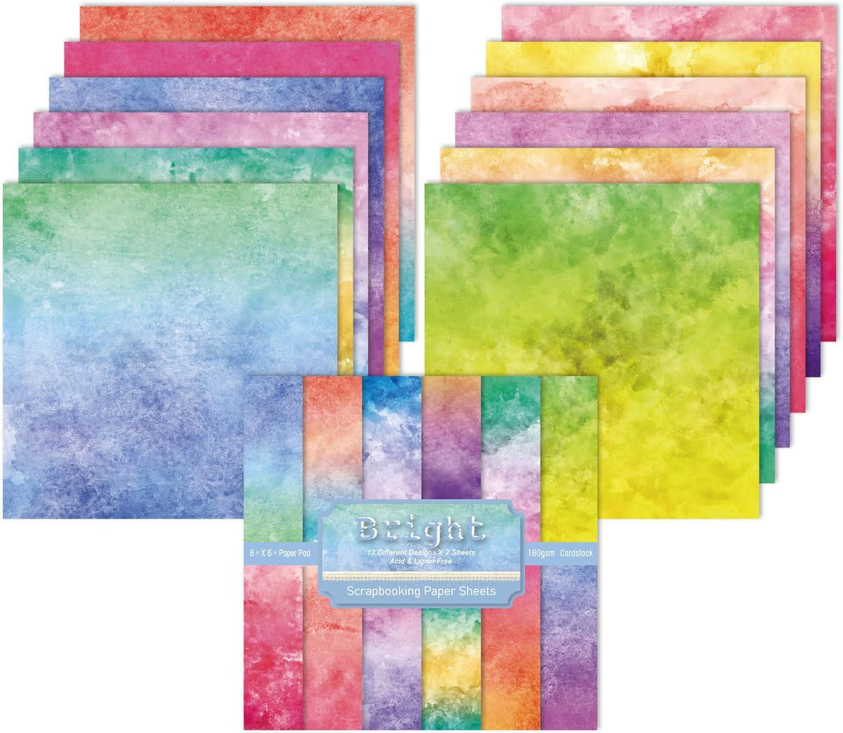 6 In Colorful Scrapbook Paper Pad, 24 Sheets Bright Patterned Designed Card Making Decorative Material Decoupage Cardstock Supplies Folded Material Gift Wrapping Journals DIY Crafts Photo Album