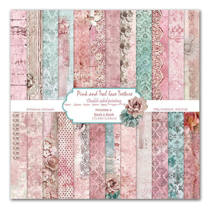 Floral Pink Scrapbook Paper Pad, 6x6 Aesthetic Craft Paper, 24 Sheets Double-Sided Decorative Patterned Decorative Junk Journal Supplies for Mixed Media, Card Making, Decoupage & DIY Art