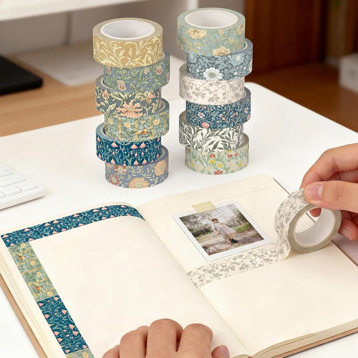 12 Rolls Floral Washi Tape Set,Earthy Tones,William Morris