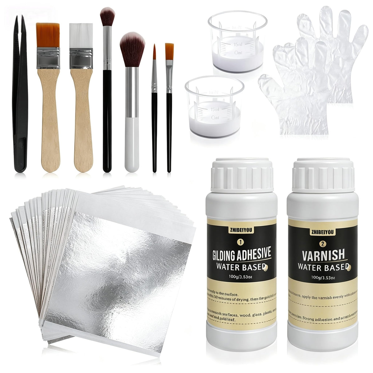 100 Pieces Gold Leaf Sheets, Complete Gilding Adhesive Kit for Gold Leaf