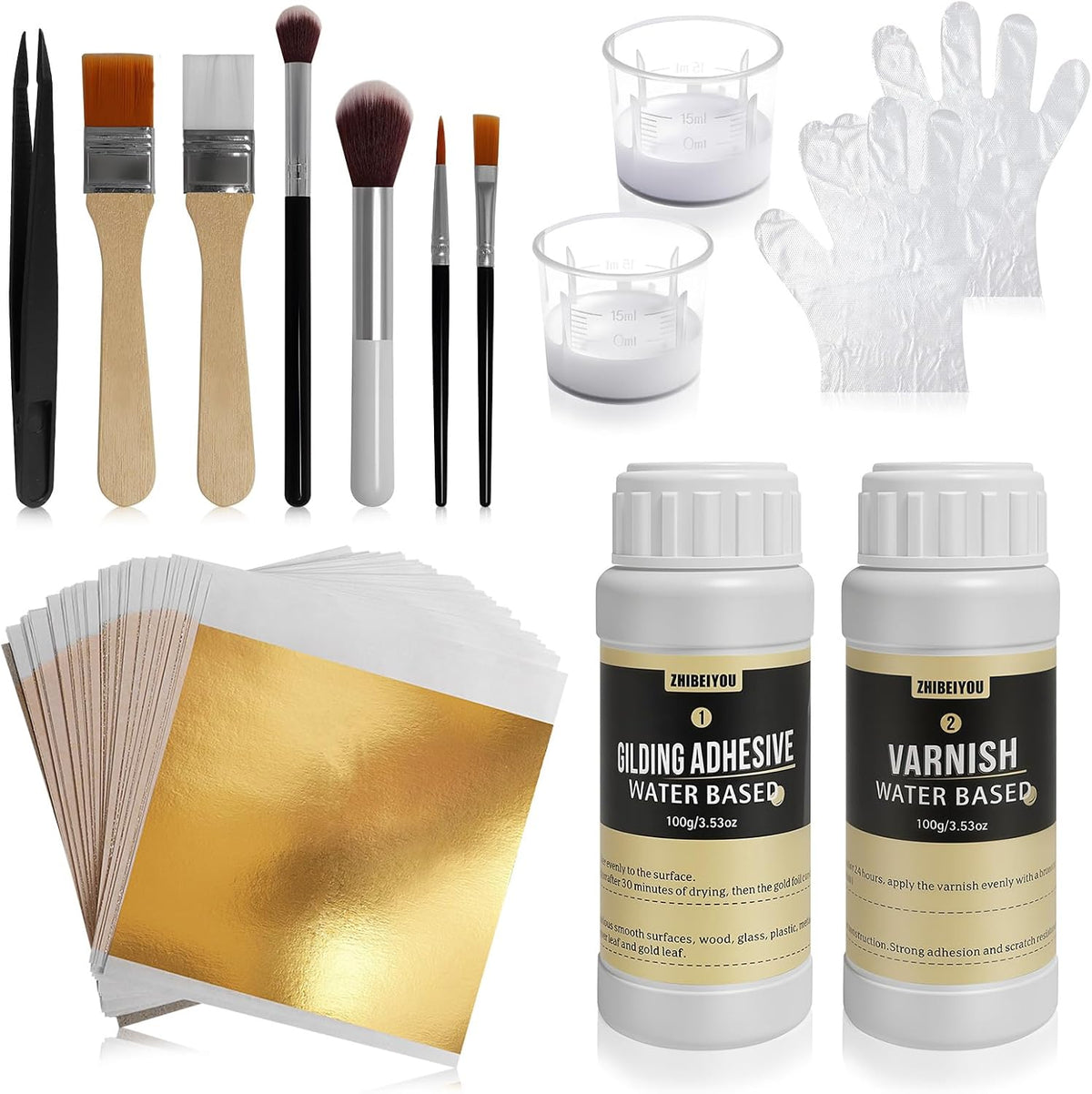 100 Pieces Gold Leaf Sheets, Complete Gilding Adhesive Kit for Gold Leaf