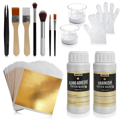100 Pieces Gold Leaf Sheets, Complete Gilding Adhesive Kit for Gold Leaf