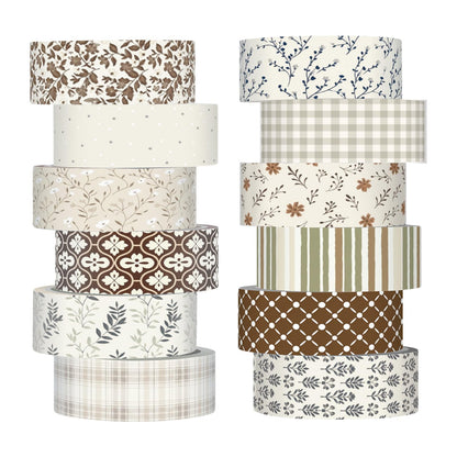 12 Rolls Floral Washi Tape Set,Earthy Tones,William Morris