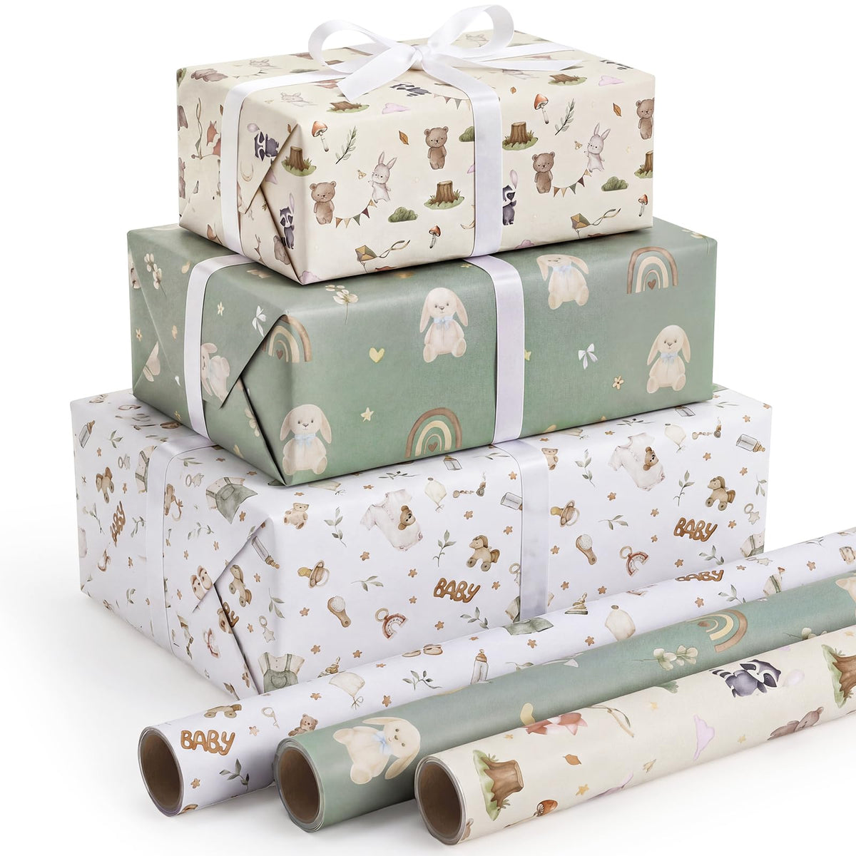 woric 4 Rolls Gold Wrapping Paper, Gold Foil Birthday Wrapping Paper