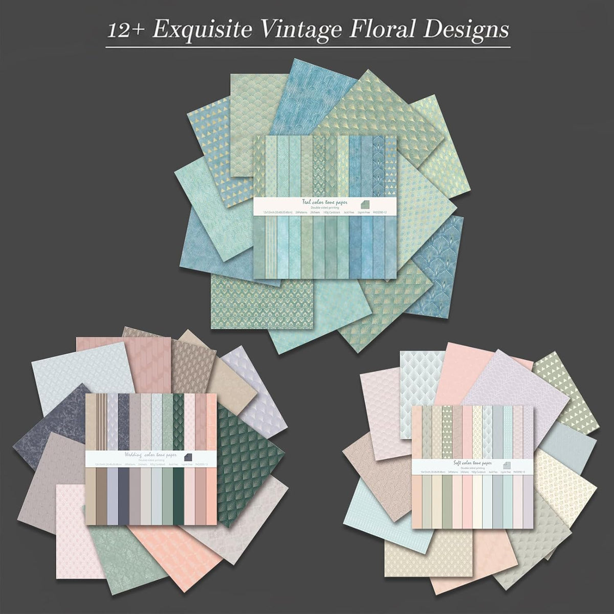 72 Pcs Scrapbook Paper 12x12 Inch Vintage Floral