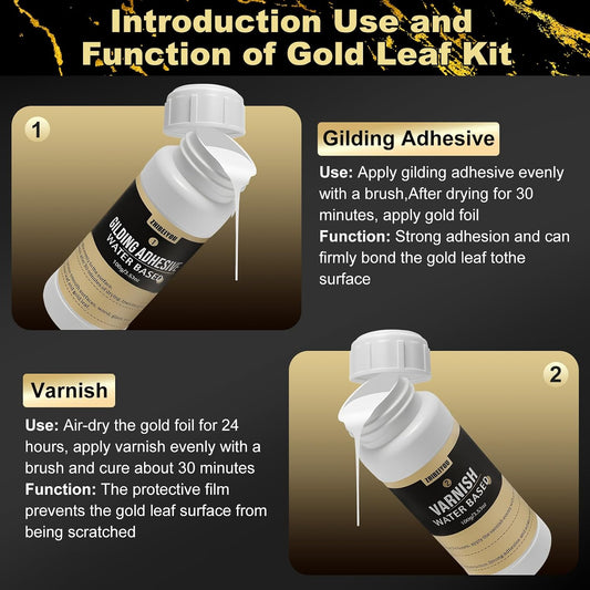 100 Pieces Gold Leaf Sheets, Complete Gilding Adhesive Kit for Gold Leaf