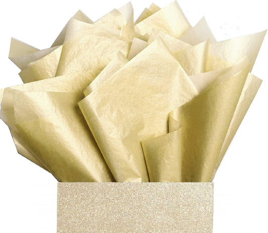 UNIQOOO 100 Sheets Metallic Gold Foil Tissue Paper Bulk, Recyclable Durable for Gift Bags Box Gift Wrapping DIY Craft, Wedding Birthday Party Favor Decor, Shredded Filler, Pinata, 20X14in