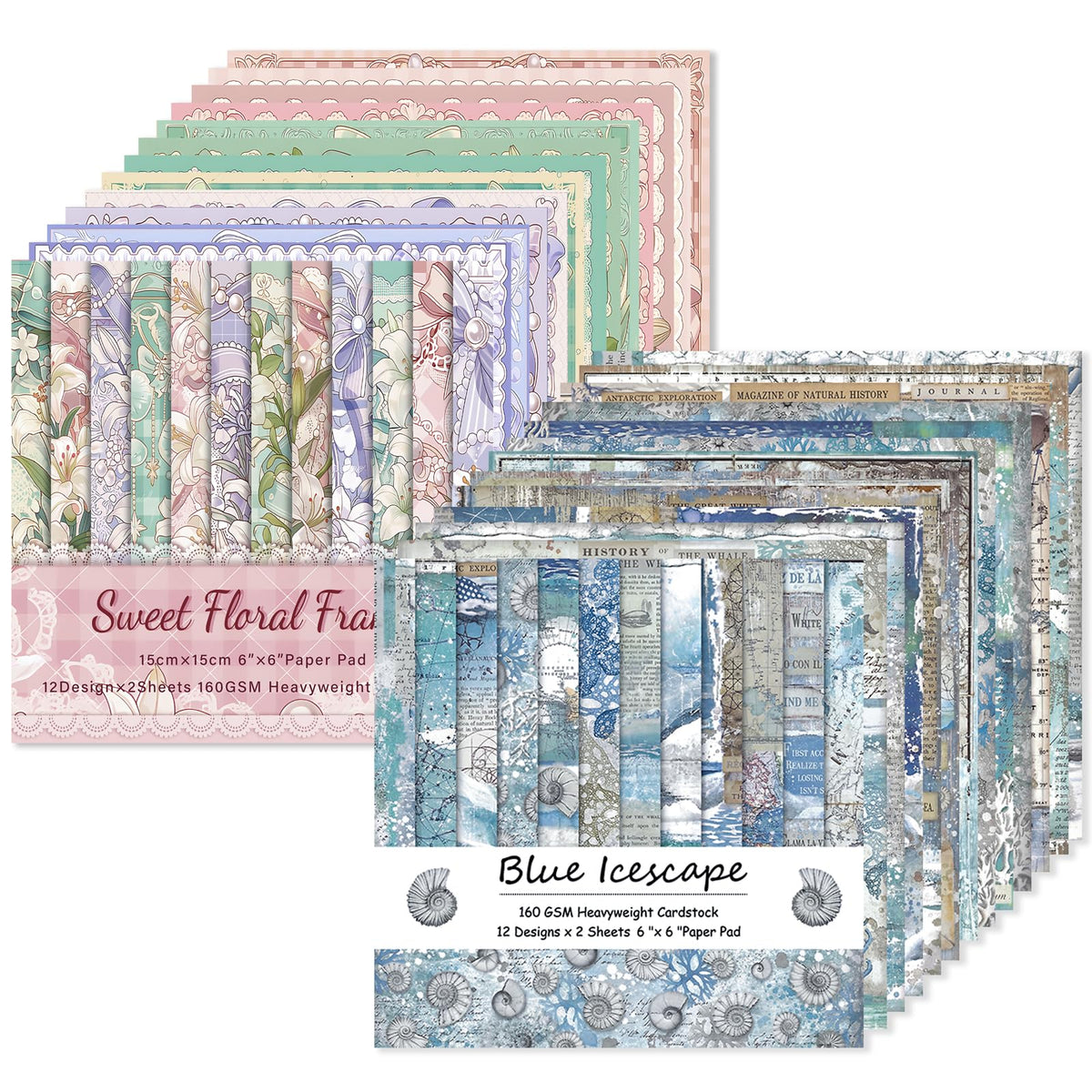 Scrapbook Paper, 24 Sheets 6"×6" 160gsm Single-Sided Patterned Cardstock