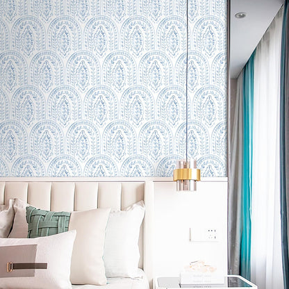 EeeComing Blue Peel and Stick Wallpaper Boho Wall Paper Peel and Stick Modern Contact Paper Self Adhesive Wallpaper for Bedroom and Bathroom Removable Cabinet Shelf Liner Vinyl 17.3”X118.1”