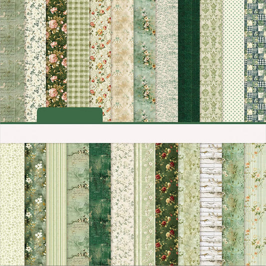 Vintage Green Scrapbooking Paper Pad - 6 Inch 24 Sheets Flowers Aesthetic Patterns for Photos Album Journals Decorative Collage Card Making Wedding DIY Crafts Gifts Wrapping Material