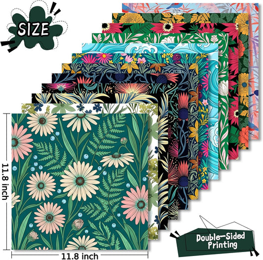 24 Sheets 11.8 x 11.8 Inch Japanese Washi Floral Scrapbook Paper, Double Sided Decorative Craft Paper for Junk Journals, DIY Card Making & Gift Wrapping