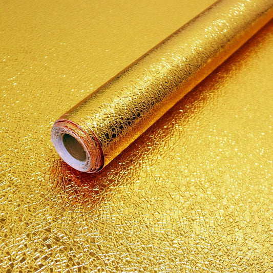 Gold Texture Contact Paper Peel and Stick Wallpaper Kitchen Self Adhesive Wallpaper Aluminum Foil Oil Proof Waterproof Removable Wall Paper for Countertop Cabinet Drawer 16"x118"